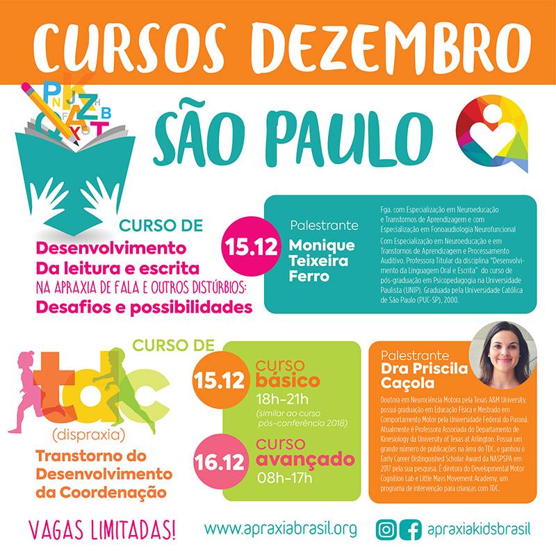 Cursos  - Transtorno do Desenvolvimento da Coordenação (TDC) + Desenvolvimento da Leitura e Escrita - São Paulo - 15 e 16 de dezembro - Inscrição para os 2 dias