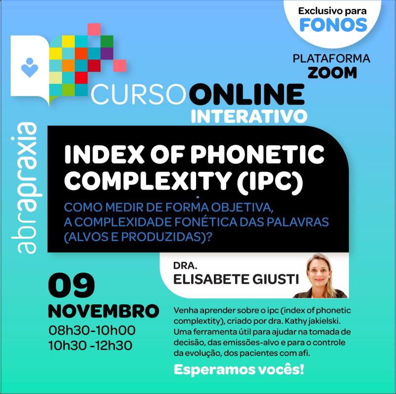 Curso Online Interativo -  Index Of Phonetic Complexity - (IPC) - Exclusivo Fonoaudiólogos